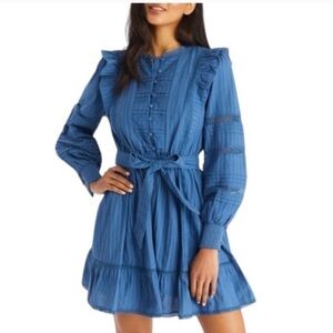 NWT Allison New York Blue Long Sleeve 'Piper' Belted Mini Dress sz XS Cotton